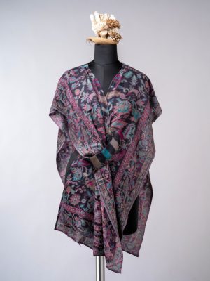 Woolen Kani Embroidered Cape - Blue